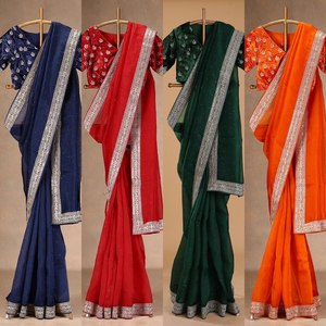 Sari Lehenga en Georgette de Soie Vichitra Prêt-à-Porter de Qualité Supérieure pour Mariage Traditionnel, Diwali, Fêtes Hivernales, Estivales et Printanières, Tenue Ethnique - Product Image 6