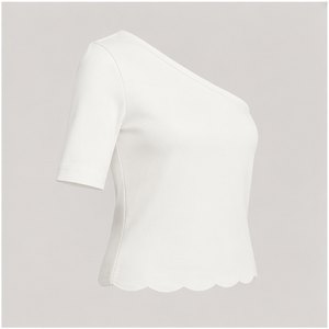Camiseta Blanca de Manga Corta y un Hombro Descubierto para Mujer, Corte Ajustado, WTS-0151 - Product Image 4