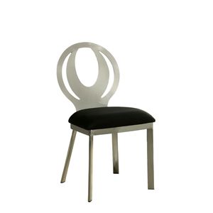 Contemporary 2pc <b>Silver</b> Metal Frame Dining <b>Chairs</b> with Black Microfiber Seat & Oval Back 2pc Dining Room <b>Chair</b> Set - Product Image 2