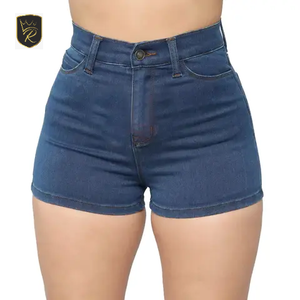 Shorts en jean vintage respirants d'été de haute qualité pour femme, en coton, boutonnés, style décontracté, coupe ajustée, avec revers hauts personnalisés - Product Image 1