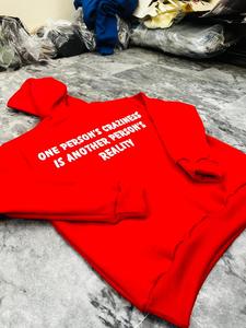 Sudadera con capucha y cremallera personalizada con estampado gráfico rojo, de algodón grueso y forro polar ecológico de 350 g, estilo urbano, fabricante mayorista OEM ODM - Product Image 2