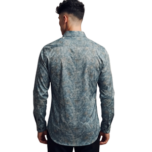 Slate Blue Mens Floral Printed Long Sleeve Shirt Button Down Casual Slim Fit Fashion <b>Dress</b> Shirt Custom Apparel Manufacturer - Product Image 2