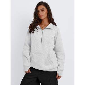 À la mode 2025 automne/hiver mode reine femmes surdimensionné quart Zip pull sweat avec capuche manches longues et trous pour les pouces - Product Image 3