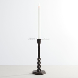 Forged Twisted Cast Iron Taper Candle Holder Set Of 3 Rustic <b>Black</b> Powder Coated Metal <b>Candlesticks</b> For Modern Table Decoration - Product Image 2