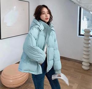 Unisex <b>White</b> Hooded <b>Puffer</b> <b>Jacket</b> Winter Casual Loose Fit Thick Polyester Wadding Windproof Button Closure Short Length - Product Image 1