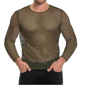Breathable Man Mesh Cover up See Through <b>Fishnet</b> T-Shirt Muscles Fit Skinny Gym Bodybuilding Hip Hop Style T-shirts Washed Shirt - Product Image 6