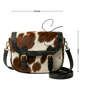 Rustic <b>Tooled</b> <b>Leather</b> Handbag Western Hair On Hide Crossbody Bag Boho Chic Fur Bag Hand Carved Evening Purse For Women - Product Image 3