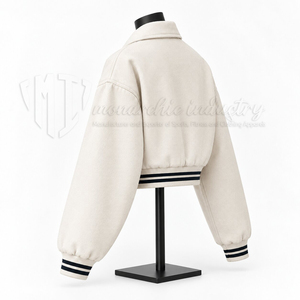 <b>Women</b> Cropped <b>Varsity</b> <b>Jacket</b> White <b>Bomber</b> <b>Jacket</b> Striped Rib Knit Cuff Streetwear Fashion <b>Jacket</b> - Product Image 4