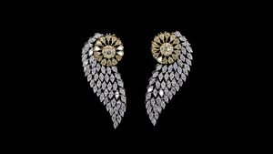 Boucles d'oreilles pendantes en diamant de laboratoire - Boucles d'oreilles pendantes en forme de grappe florale bicolore, style cascade marquise, plaqué or 14 carats, rhodié, certifiées IGI - Product Image 3