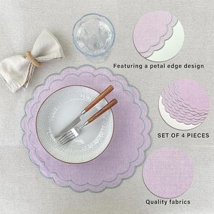 Set di 4 tovagliette in lino e cotone con ricamo floreale a festoni, 38 cm, tessuto con trama in lino naturale, lavabili in lavatrice - Product Image 4