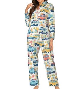 Vêtements de nuit pour femmes de qualité supérieure en gros, col rond, col rabattu, décontracté, été, tricoté, 100% coton, respirant, doux, personnalisable à l'avant - Product Image 1