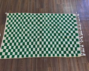 Alfombra Persa Marroquí Anudada a Mano, Verde y Blanca, de Lana Ecológica, Antideslizante, con Patrón Geométrico, de Pelo Medio, para Sala de Estar, Habitación Infantil o Sala de Oración - Product Image 2