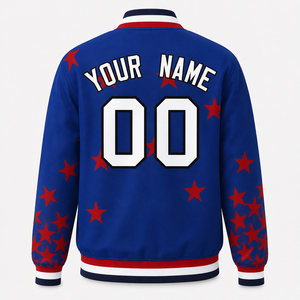 Custom Blue <b>Star</b> Varsity <b>Jacket</b> Wool/Polyester Shell Stand Collar Autumn 100% Polyester Fiber Filled - Product Image 4