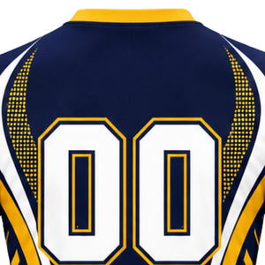 Manufacturer Custom Navy Blue Yellow Sublimated Volleyball Jersey Short Sleeve Athletic Team Sports Shirt Match Game Apparel - Product Image 6