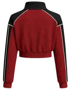 Chaqueta Deportiva Corta Roja y Negra para Mujer, con Cierre, para Gimnasio, Fitness, Ropa Deportiva, con Rayas en Contraste, Proveedor OEM - Product Image 2