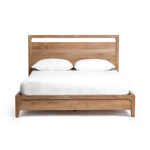 Lit plateforme moderne en bois massif avec tête de lit à cadre ouvert – Meuble de chambre minimaliste au fini naturel - Product Image 2