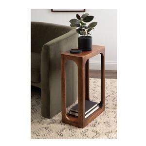Narrow Wooden <b>Sofa</b> <b>Side</b> <b>Table</b> with Lower Shelf Slim C-Shaped End <b>Table</b> with Arched Open Frame Mid Century Modern Solid Wood - Product Image 1