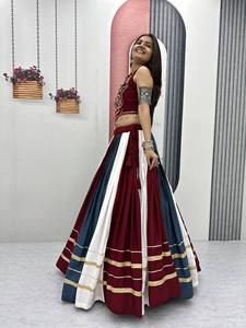 Conjunto de Lehenga Choli de Rayón y Algodón, Listo para Usar, con Hermoso Trabajo Gamthi y Espejos Reales, Totalmente Cosido, Ideal para Navratri - Product Image 4