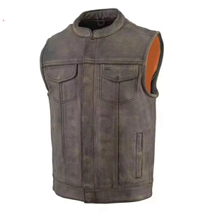 Classic <b>Retro</b> Men Leather Vest Western Cowboy <b>Motorcycle</b> Biker Sleeveless <b>Jacket</b> Breathable Stylish Slim Fit Outer Wear Casual - Product Image 4