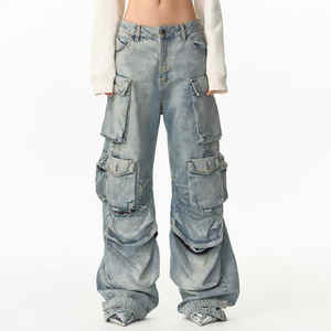 กางเกงยีนส์คาร์โก้ทรงหลวมแบบมีโลโก้สั่งทำได้ OEM ODM สำหรับผู้ชาย มีกระเป๋าหลายช่อง ลุคทำสีซีดขาดๆ กางเกงยีนส์เดนิมคาร์โก้สำหรับผู้ชาย - Product Image 1