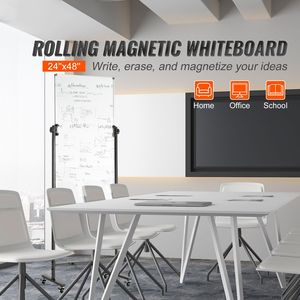 24x48 Inches Adjustable Height Double Sided Mobile Whiteboard Rolling Dry Erase <b>Board</b> 1 Magnet Aluminum Frame Whiteboard <b>Wheels</b> - Product Image 2