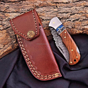 Hot Selling Damascus Steel Ladder Pattern Folding <b>Knife</b> Back <b>Lock</b> Rosewood Pakka Wood Handle Sheath Pocket EDC Camping OEM <b>Knife</b> - Product Image 5