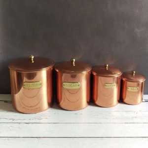 Pure Copper Kitchen Canister <b>Set</b> of 4 Airtight Food Storage Jars for Flour Sugar Coffee Tea Hammered Metal Countertop Organizer - Product Image 3