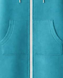 Sudadera con capucha larga con cremallera, color azul verdoso, abrigo de invierno de forro polar para mujer, ropa exterior informal de gran tamaño con bolsillos, OEM personalizado - Product Image 6