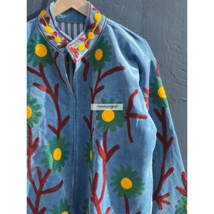 Sky Blue Velvet Jacket <b>Coat</b> Hand <b>Stitch</b> Cotton Lining Boho Chic Jacket Unisex Party Wear Jacket Uzbek Embroidery Jacket - Product Image 2