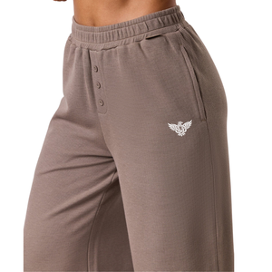 Pantalon de détente décontracté pour femme en maille gaufrée, coupe large, taille haute élastique, coupe décontractée, avec poches, confortable - Product Image 3