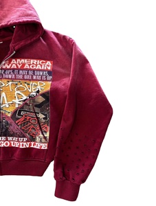 Sudadera con capucha oversize para hombre con cremallera, de forro polar con pedrería, con logotipo personalizado, estampado de silicona, bordado con efecto desgastado y descolorido por el sol, y estilo francés desgastado. - Product Image 3