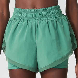 Shorts de sport blancs taille haute pour femme, en tissu tricoté à séchage rapide, couleur unie, coupe droite, style jupe courte - Product Image 5