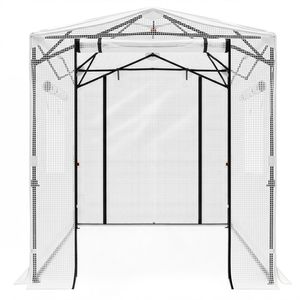 Serra Pieghevole 8x6ft in Rete PE con Struttura in Ferro Verniciato Bianco e Tettoia in Plastica per Giardino e Coltivazione - Product Image 4