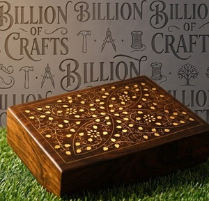 Boîte cadeau en bois écologique avec incrustation en laiton et motif floral, boîte à bijoux, rangement de table, décoration personnalisée pour la maison - Product Image 1