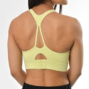 Soutien-gorge de sport respirant sans coutures vert lime, maintien élevé, bande large, encolure dégagée, logo frontal, décoration en maille, brassière d'entraînement pour femme - Product Image 2
