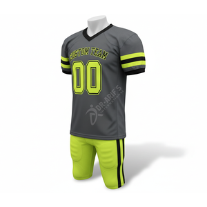 Ensemble de maillots de football américain personnalisés pour équipe, gris et jaune fluo, sublimés, col en V, manches courtes, maille respirante, pour adulte - Product Image 2