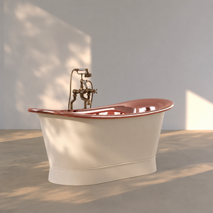 Bañera Ovalada de Cobre con Pedestal, Exterior con Recubrimiento en Polvo Blanco, Interior de Cobre Pulido, Bañera Independiente de Lujo Ecológica - Product Image 6