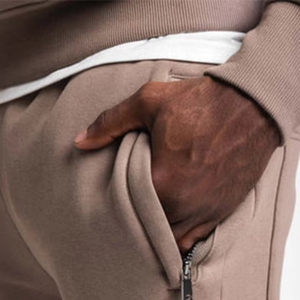 Conjunto deportivo personalizado de corte ajustado, pantalones de chándal y sudadera con capucha de algodón liso para hombre, chándal 100% algodón - Product Image 5