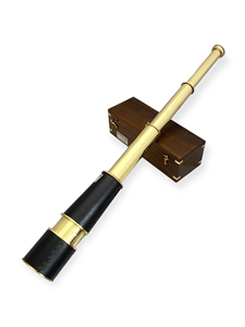 Telescopio de latón de 18 pulgadas con parasol de cuero, montado en caja de madera, pulido, estilo náutico, para decoración creativa del hogar, venta al por mayor - Product Image 1