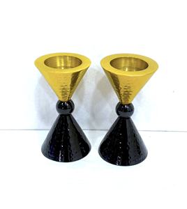 Portavelas 2 en 1 Diva Collections, Hecho a Mano en Aluminio con Acabado Martillado, Dorado y Negro, Impermeable, Duradero, Moderno y Elegante - Product Image 1