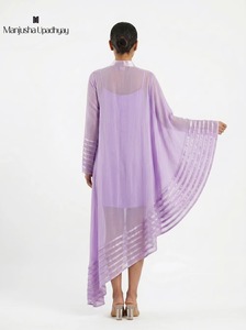 Vestido Kaftán Asimétrico Elegante Color Lavanda para Mujer, Cuello Alto, Superposición de Organza Transparente, Vestido Midi de Diseñador para Fiesta - Product Image 2