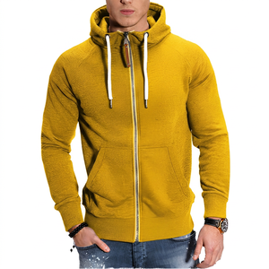 Sweat-shirt à capuche zippé pour homme, couleur unie, décontracté, respirant, en polyester tricoté, coupe classique, automne - Product Image 3