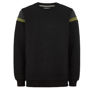 Custom Waffle Textured Crewneck Sweatshirt <b>Black</b> Pullover Blank Plain <b>Men</b> Quilted Jacquard Cotton Fleece Streetwear Regular Fit - Product Image 4