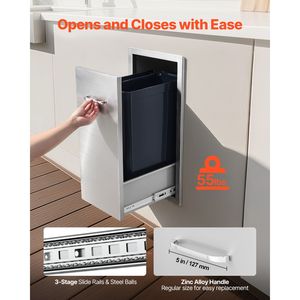 Cassetto Portarifiuti Multiuso in Acciaio Inox per Cucina Esterna 13.54"W X 19.61"D X 25.79"H - Product Image 4