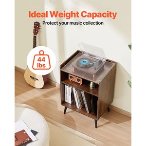 <b>Record</b> Player <b>Stand</b> with LED Light 3-Tier Turntable <b>Stand</b> with Charging Station Holds 150 Vinyl Albums - Product Image 4