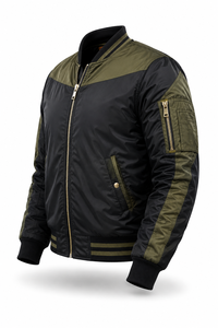 Chaqueta Bomber Negra para Hombre, Cierre de Cremallera, Estilo Casual, Cuello Alto, Bloques de Color, Material de Poliéster, Ropa de Otoño - Product Image 2
