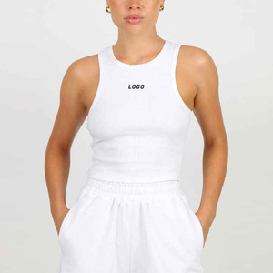 Débardeur court côtelé blanc basique pour femme, grande taille, ajusté, col rond, longueur courte, uni, haute qualité, personnalisé, décontracté, été - Product Image 1