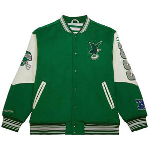 Blousons universitaires formels enduits pour hommes, avec broderies chenille personnalisées, logo avant, coupe classique, style uniforme scolaire de baseball - Product Image 1