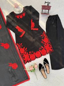 AARIKA TEXTILE Women's Ethnic Fendy Silk Salwar Set Embroidery <b>Beads</b> Recycled Materials Reversible Design Wedding Party Wear - Product Image 6