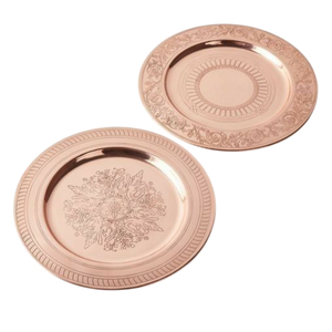 Bandeja Redonda de Cobre Puro Hecha a Mano con Diseño de Henna Grabado, Plato de Comida de Metal de Lujo con Motivo Floral, Tradicional Indio - Product Image 1
